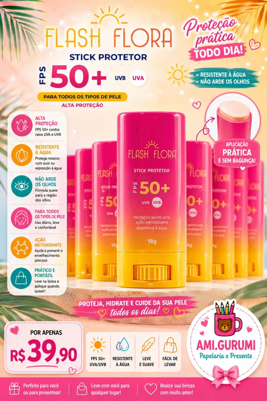 Stick Protetor Solar FPS 50+ Flash Flora 18g